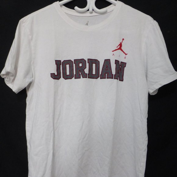 AIR JORDAN, AJ, white tee. Air Jordan logo, front